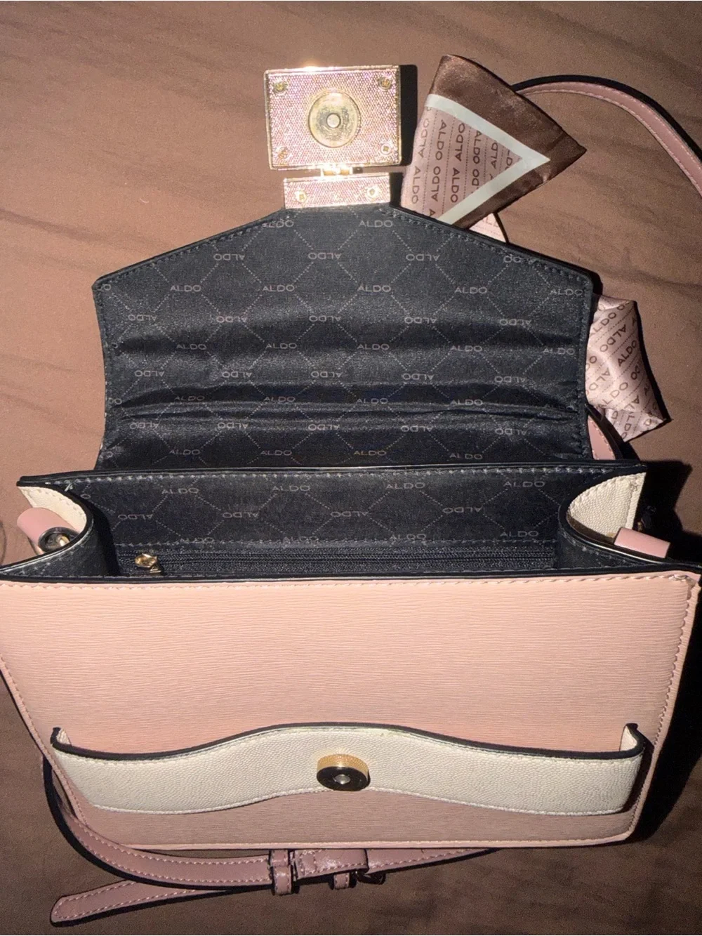 ALDO Pink Top-Handle Satchel with Logo Bow Scarf
